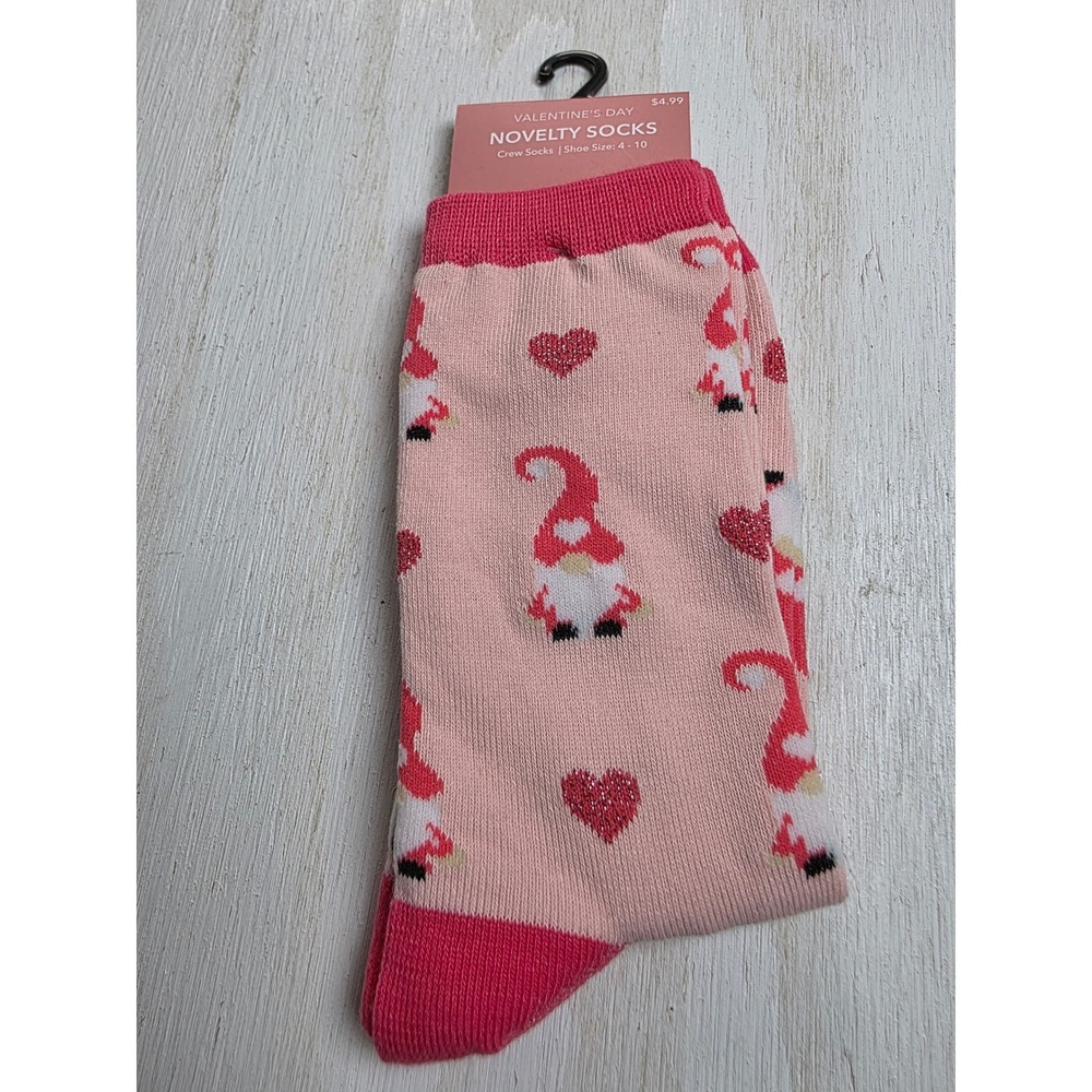 Valentine's Day Gnome Heart Novelty Crew Socks Pink Glitter Jo-Ann 1851-5650